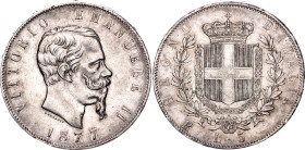 Italy 5 Lire 1877 R
KM# 8.4; Silver 24.97 g.; Vittorio Emanuele II; XF+ with marks of stamp gloss