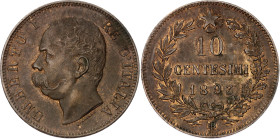 Italy 10 Centesimi 1893 BI
KM# 27, N# 727; Copper; Umberto I; Heaton Mint; AUNC with mint luster