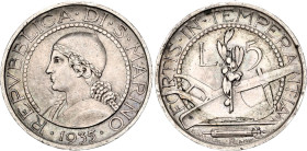 San Marino 5 Lire 1935 R
KM# 9, N# 7573; Silver; Rome Mint; AUNC Toned