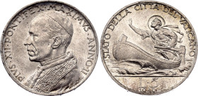 Vatican 5 Lire 1940 R
KM# 28, N# 3616; Silver 5.00 g.; Pius XII (1939-1958); UNC with mint luster and patina