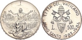 Vatican 500 Lire 1984 R
KM# 168, N# 14142; Silver 11.00 g.; John Paul II (1978-2005); Holy Year; UNC