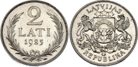 Latvia 2 Lati 1925
KM# 8, Schön# 8, N# 6594; Silver; London Mint; UNC