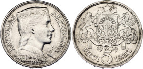 Latvia 5 Lati 1929
KM# 9, N# 6595; Silver; Milda; UNC with mint luster