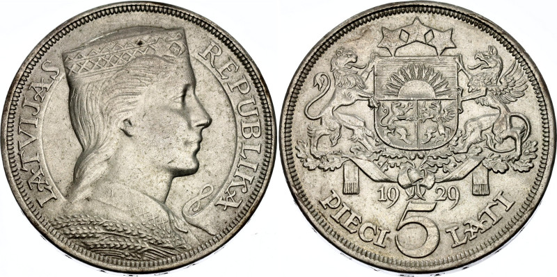 Latvia 5 Lati 1929
KM# 9, N# 6595; Silver; London Mint; XF-AUNC