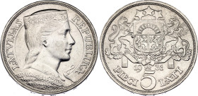 Latvia 5 Lati 1931
KM# 9, N# 6595; Silver; Milda; AUNC