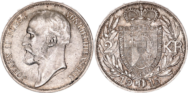 Liechtenstein 2 Kronen 1915
Y# 3, N# 11779; Silver; Johann II; UNC with mint lu...