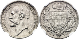 Liechtenstein 1/2 Frank 1924 NGC AU
Y# 7, N# 11781; Silver ; Johann II (1858-1929); AUNC Det. Cleaned