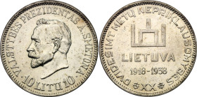 Lithuania 10 Litu 1938 ICG AU58
KM# 84, N# 12410; Silver; 20th Anniversary of the Republic; AUNC