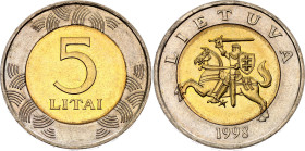 Lithuania 5 Litai 1998
KM# 113, N# 3989; Bimetallic; UNC