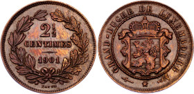 Luxembourg 2-1/2 Centimes 1901 "BAPTH" on reverse
KM# 21, N# 6938; Bronze; Adolphe; UNC