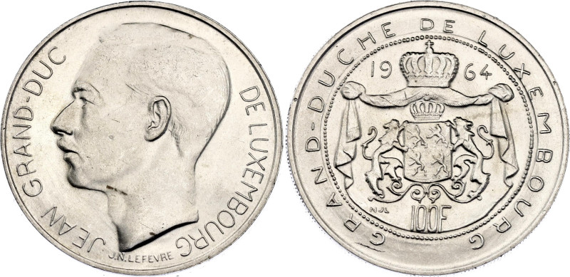 Luxembourg 100 Francs 1964
KM# 54, N# 12413; Silver; Advent to the throne of Gr...