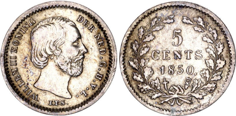 Netherlands 5 Cents 1850
KM# 91, N# 6543; With dot after date; Silver; Willem I...