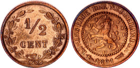 Netherlands 1/2 Cent 1891
KM# 109.2; Bronze 1.25 g.; Wilhelmina I; AUNC