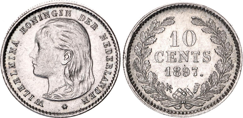 Netherlands 10 Cents 1897
KM# 116; Silver 1.40 g.; Wilhelmina I; AUNC-UNC with ...