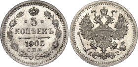 Russia 5 Kopeks 1905 СПБ АР
Bit# 182, Y# 19a.1, N# 9450; Silver 0.91g.; BUNC with mint luster
