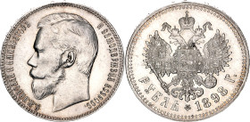 Russia 1 Rouble 1898 **
Bit# 204, KM# 59.1, N# 11413; Silver 19.95 g.; Brussels Mint; UNC with hairlines
