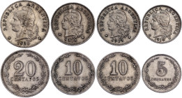 Argentina Lot of 4 Coins 1919 - 1920
KM# 34, 35, 36; Copper-Nickel; AUNC/UNC