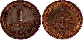 Argentina 1 Centavo 1941
KM# 37, N# 5224; Bronze; UNC with red mint luster