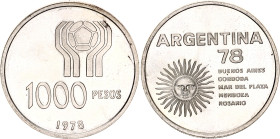 Argentina 1000 Pesos 1978
KM# 78, N# 14510; Silver, Proof; World Football Championship Mintage 1750 pcs.