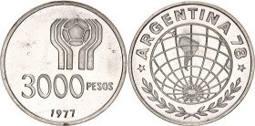 Argentina 3000 Pesos 1977
KM# 80, N# 14508; Silver, Proof; World Football Championship Mintage 1000 pcs.