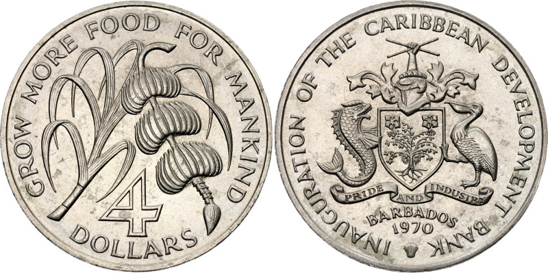 Barbados 4 Dollars 1970
KM# A9, N# 9356; Copper-nickel; FAO; Mintage 30000 pcs....