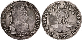Bolivia 4 Soles 1830 PTS JL
KM# 96a.2, N# 19719; Silver; XF+