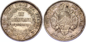Bolivia 1 Boliviano 1872 PTS FE
KM# 155.4, N# 23868; Silver; XF+