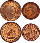 Bolivia 5 - 10 Centavos 1965
KM# 187- 188; Copper clad steel; UNC with full red mint luster