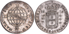 Brazil 960 Reis 1810 B Overstrike
KM# 307.1, N# 23668; Silver; John VI the Clement; Bahia Mint; UNC with a few hairlines & nice toning