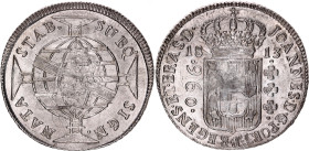 Brazil 960 Reis 1813 B Overstrike
KM# 307.1, N# 23668; Silver; John VI the Clement; Bahia Mint; UNC with a mint luster