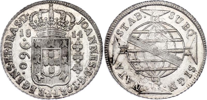 Brazil 960 Reis 1814 B
KM# 307.1, N# 23668; Silver; John VI the Clement; Bahia ...