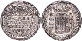 Brazil 960 Reis 1814 R Overstrike
KM# 307.3, N# 23668; Silver; John VI the Clement; Rio de Janeiro Mint; UNC with an amazing toning