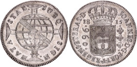 Brazil 960 Reis 1815 B Overstrike
KM# 307.1, N# 23668; Silver; John VI the Clement; Bahia Mint; UNC with a mint luster