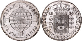 Brazil 960 Reis 1816 B Overstrike
KM# 307.1, N# 23668; Silver; John VI the Clement; Bahia Mint; UNC with a mint luster & few hairlines