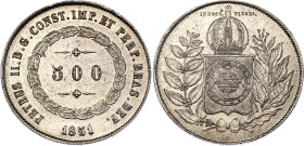 Brazil 500 Reis 1851
KM# 458, N# 36169; Silver; Pedro II; Mintage 94695 pcs.; XF