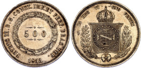 Brazil 500 Reis 1853
KM# 464, N# 3673; Silver; Pedro II; XF/AUNC with minor hairlines
