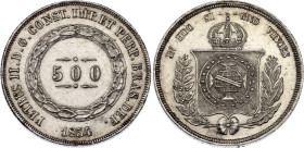 Brazil 500 Reis 1854
KM# 464, N# 3673; Silver; Pedro II; XF/AUNC with minor hairlines