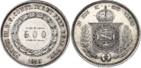 Brazil 500 Reis 1855
KM# 464, N# 3673; Silver; Pedro II; XF/AUNC with minor hairlines