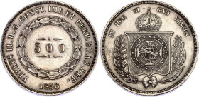 Brazil 500 Reis 1856
KM# 464, N# 3673; Silver; Pedro II; XF+ with nice toning