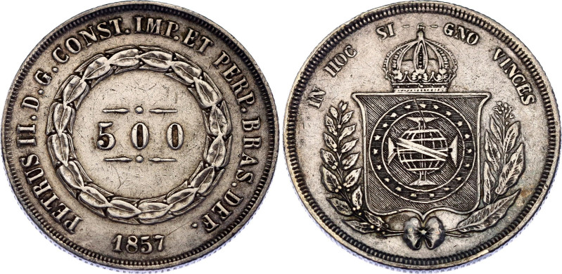 Brazil 500 Reis 1857
KM# 464, N# 3673; Silver; Pedro II; XF+ with nice toning