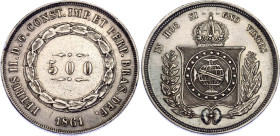 Brazil 500 Reis 1861
KM# 464, N# 3673; Silver; Pedro II; XF+ with nice toning