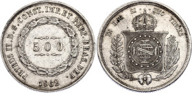Brazil 500 Reis 1862
KM# 464, N# 3673; Silver; Pedro II; XF+