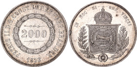 Brazil 2000 Reis 1853
KM# 466, N# 3658; Silver; Pedro II; Mintage 145052 pcs.; AUNC with mint luster and golden patina