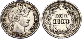 United States 1 Dime 1892
KM# 113, Schön# 120, N# 5830; Silver; Barber Dime, Mint: Philadelphia; XF-