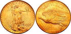 United States 20 Dollars 1908 PCGS MS62
KM# 127, N# 23129; Gold (.900) 33.44 g.; Saint-Gaudens - Double Eagle, No motto, Arabic numerals; Philadelphi...