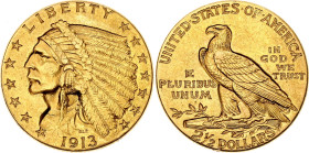 United States 2-1/2 Dollars 1913
KM# 128, N# 6158; Gold (.900) 4.17 g.; "Indian Head - Quarter Eagle"; AUNC