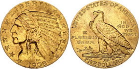 United States 5 Dollars 1908
KM# 129, N# 18681; Gold (.900) 8.36 g.; "Indian Head - Quarter Eagle"; AUNC