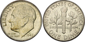 United States 1 Dime 1947
KM# 195, N# 52; Silver; "Roosevelt Silver Dime"; Philadelphia Mint; UNC