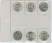 United States 6 x 1/2 Dollar 1964 - 1969
KM# 202, 202a; Silver; "Kennedy Half Dollar"; With Package; UNC with full mint luster