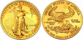 United States 25 Dollars 1986 MCMLXXXVI
KM# 218, N# 21899; Gold (0.917) 16.96 g., 27 mm.; "American Gold Eagle"; UNC with mint luster